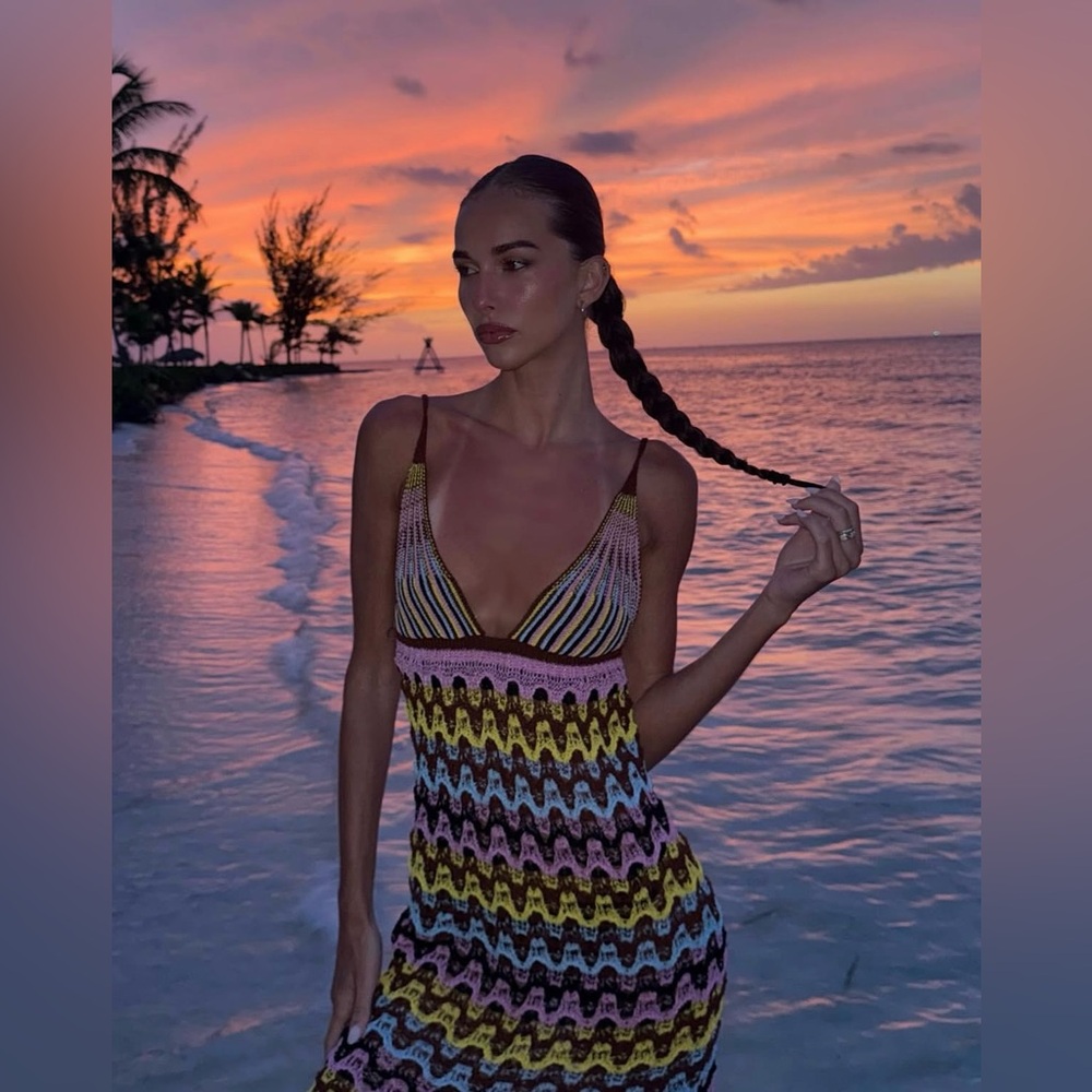 Zara multicolor boho Knitter  Crochet Beach summer vacation Dress - Picture 3 of 11